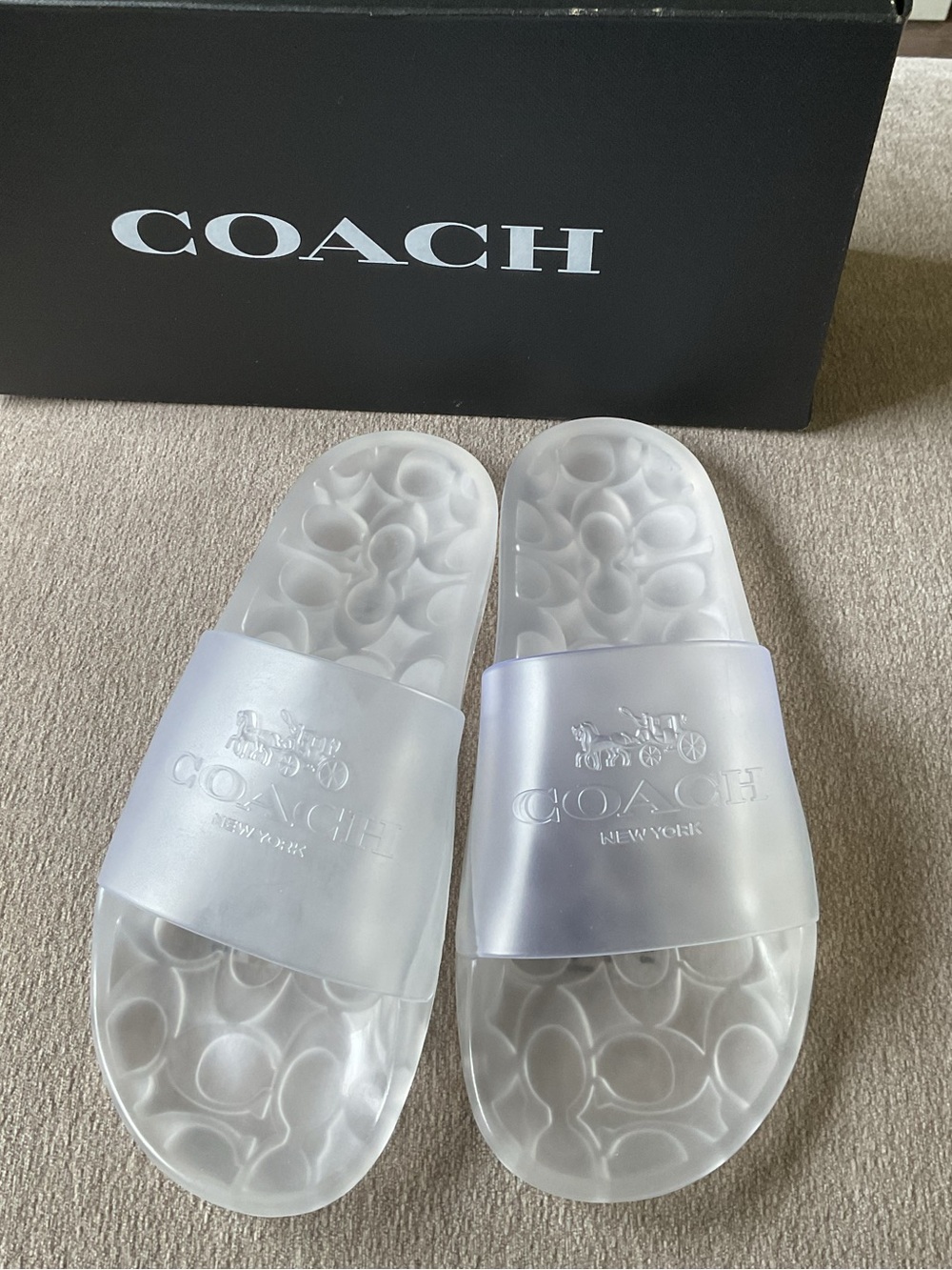 Coach Translucent White Logo Slide Sandals - Picture 2 of 7